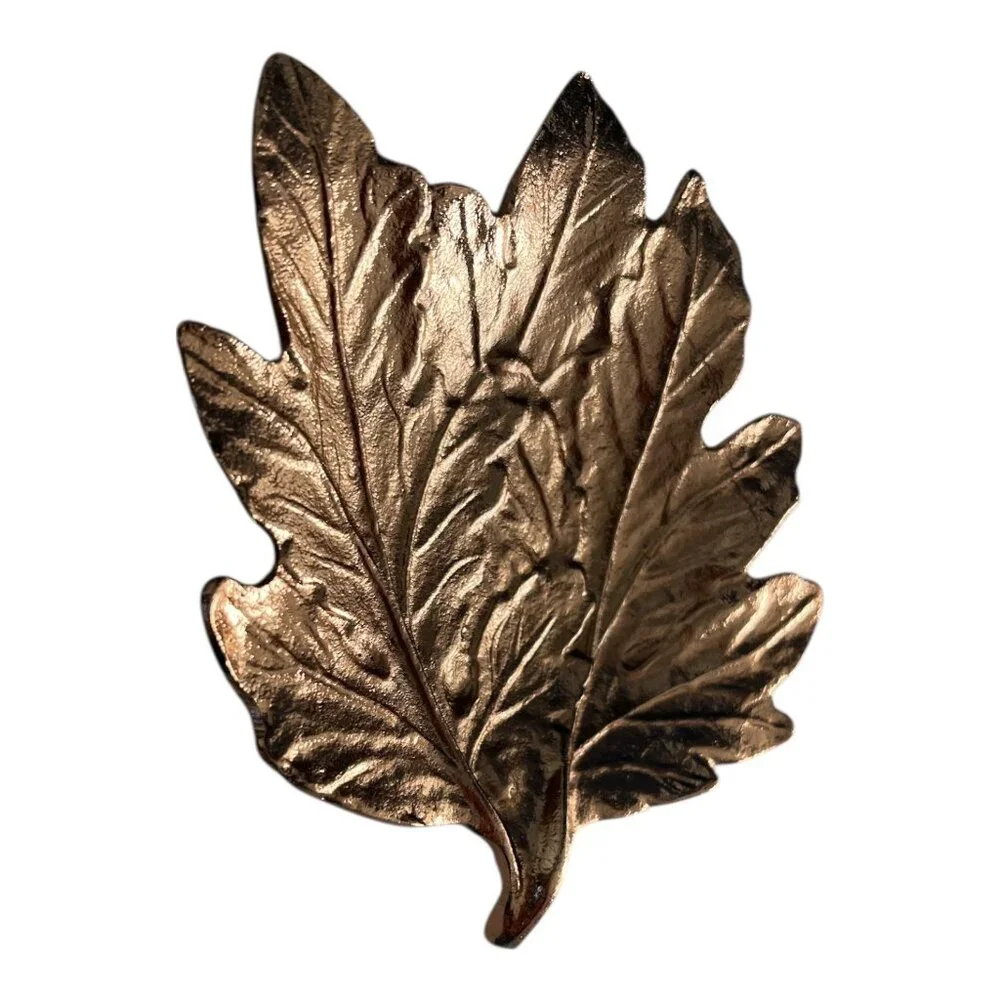 Pier 1 Imports Bronze Leaf Trinket Dish Set of 2 Decorative Metal Leaf Bowls
